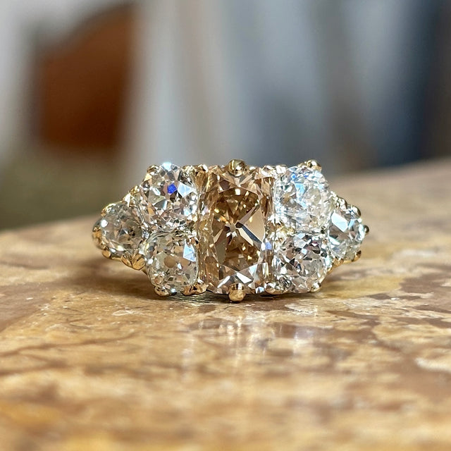 Antique, Victorian brown & white diamond cluster ring