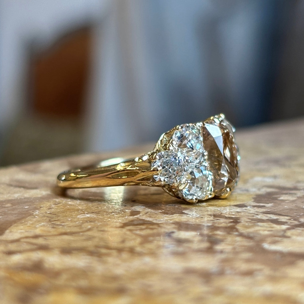 Antique, Victorian brown & white diamond cluster ring