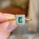 Antique, Edwardian emerald & diamond cluster engagement ring