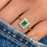 Antique, Edwardian emerald & diamond cluster engagement ring