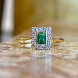Antique, Edwardian emerald & diamond cluster engagement ring