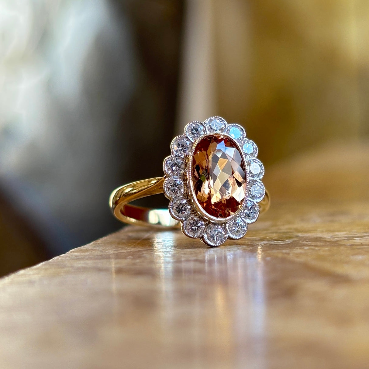 Vintage, 1950s citrine & diamond cluster ring