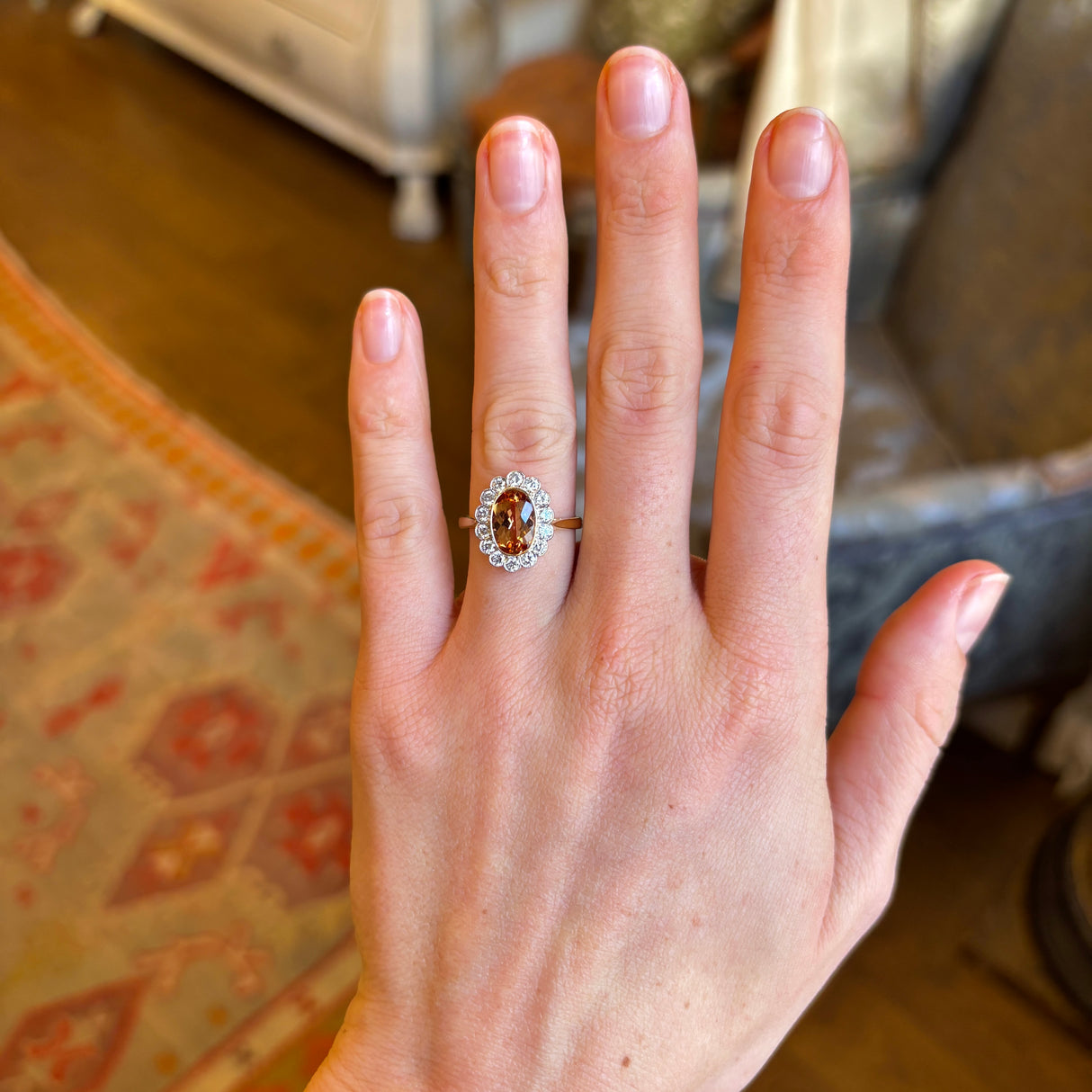 Vintage, 1950s citrine & diamond cluster ring