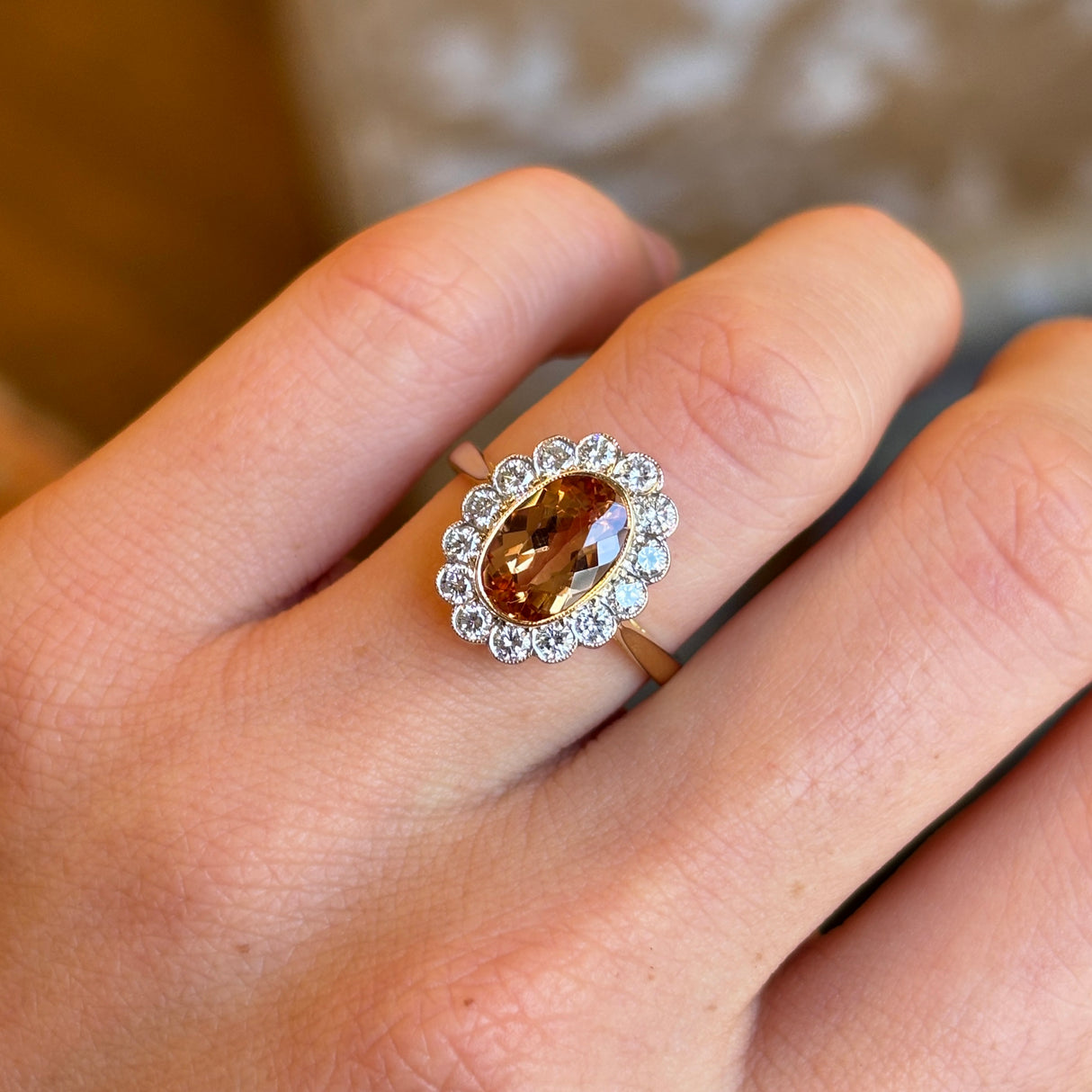 Vintage, 1950s citrine & diamond cluster ring