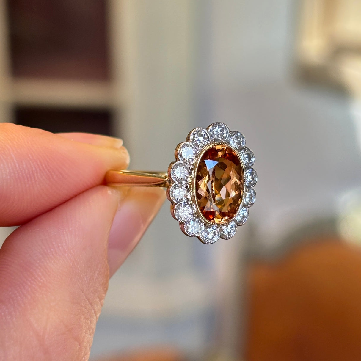 Vintage, 1950s citrine & diamond cluster ring
