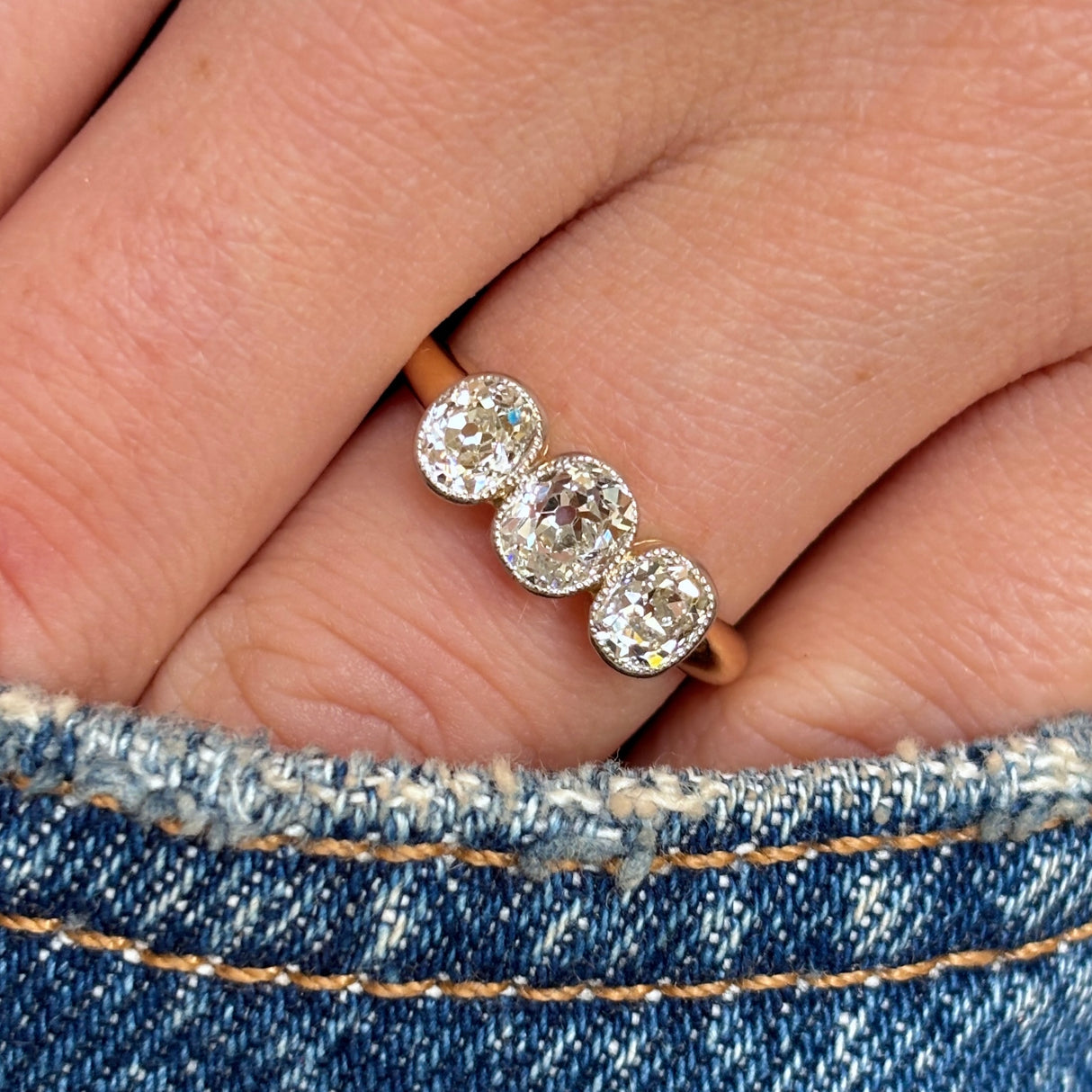 Antique, Victorian diamond three-stone ring