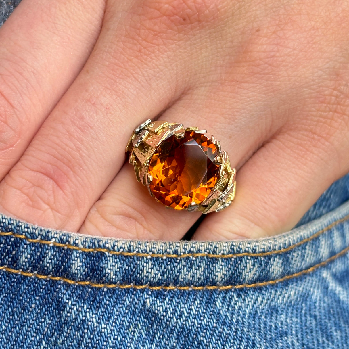 Vintage, 1970s citrine cocktail ring