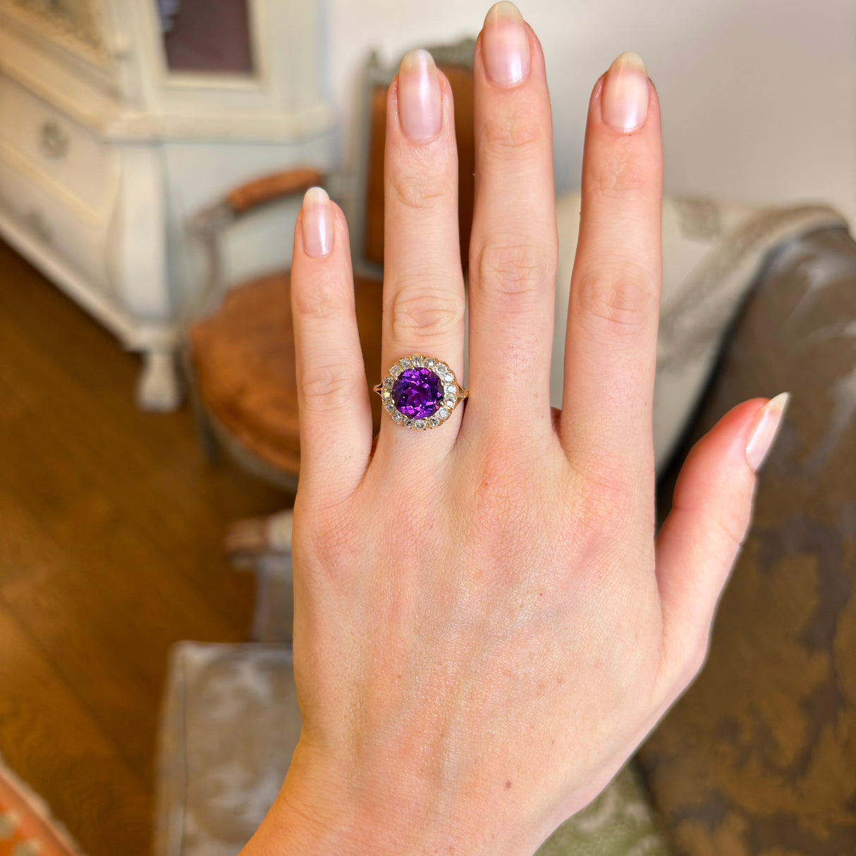 Antique, Victorian amethyst and diamond cocktail ring