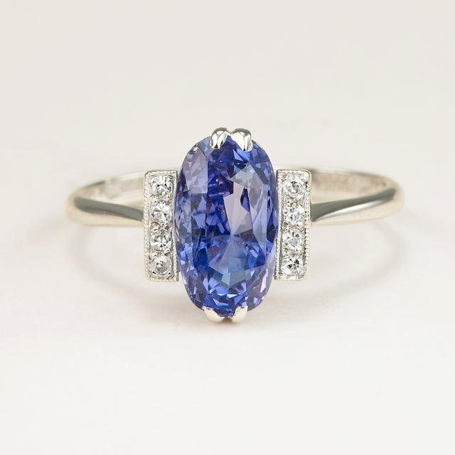 Antique, Art Deco deep violet sapphire and diamond ring