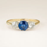 Antique, Edwardian Royal Blue sapphire & diamond three-stone ring