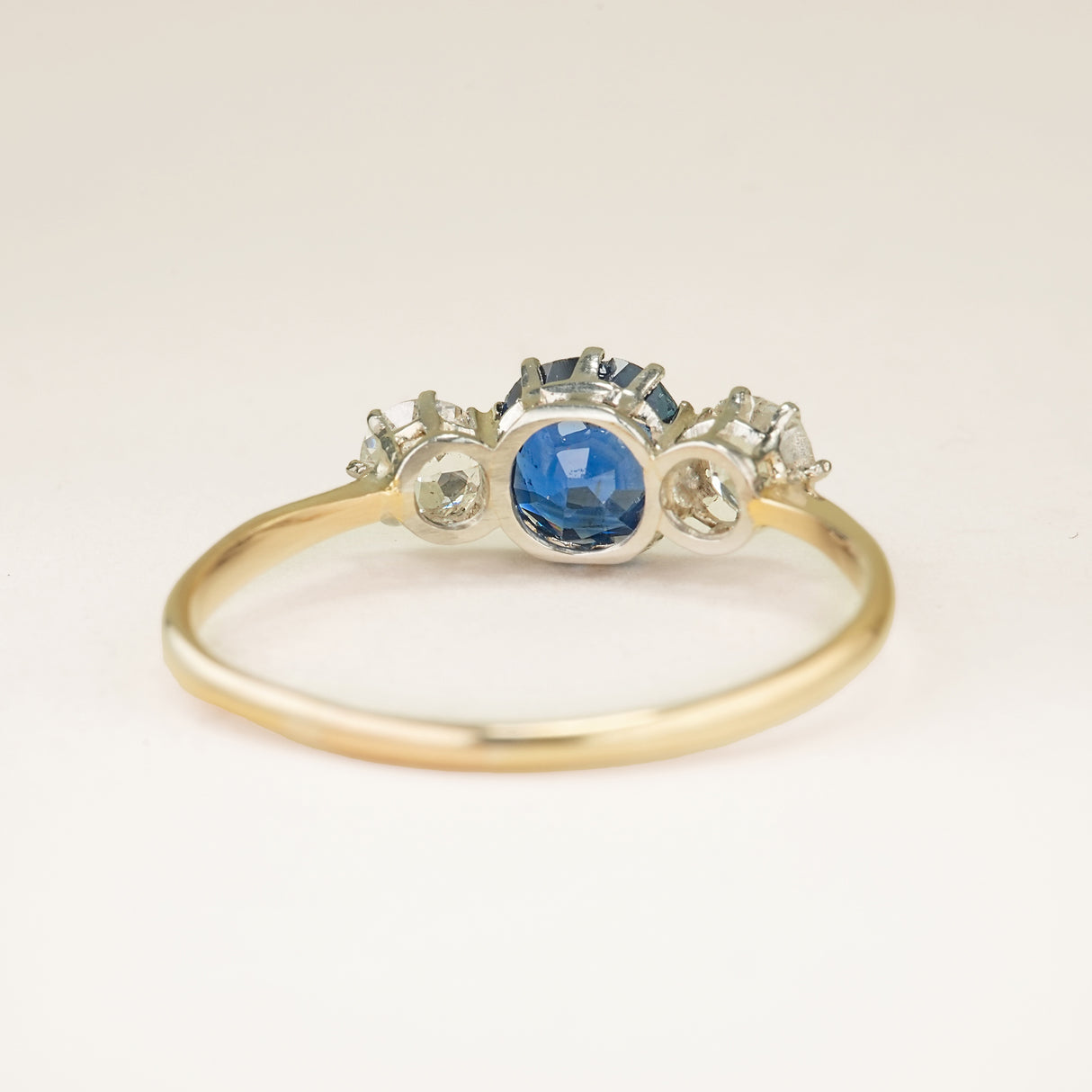 Antique, Edwardian Royal Blue sapphire & diamond three-stone ring
