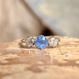 Vintage, 1970s powder-blue sapphire & diamond three-stone ring