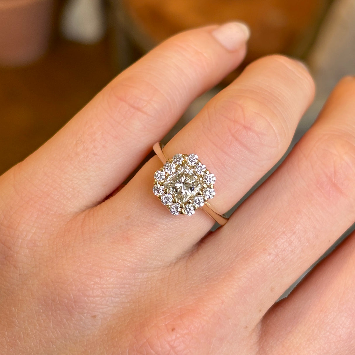 Diamond cluster engagement ring