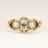 Antique, Georgian diamond & pearl three-stone ring