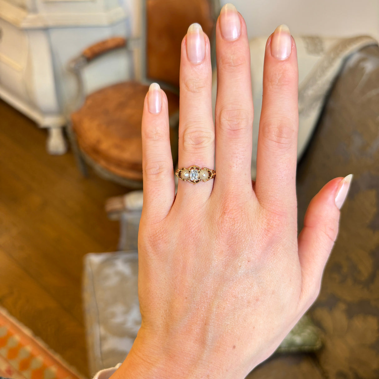 Antique, Georgian diamond & pearl three-stone ring