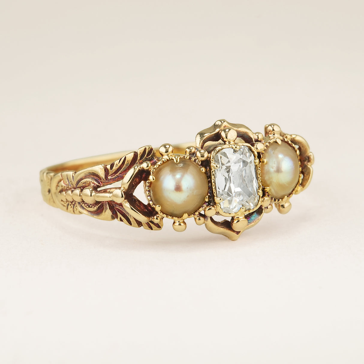 Antique, Georgian diamond & pearl three-stone ring