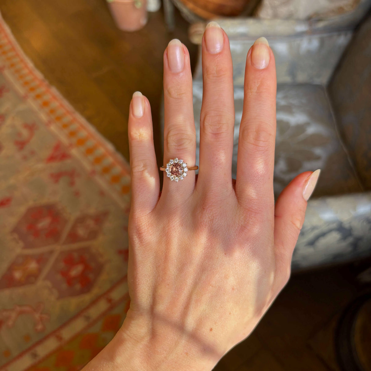 Orange Sapphire and Diamond Cluster Engagement Ring