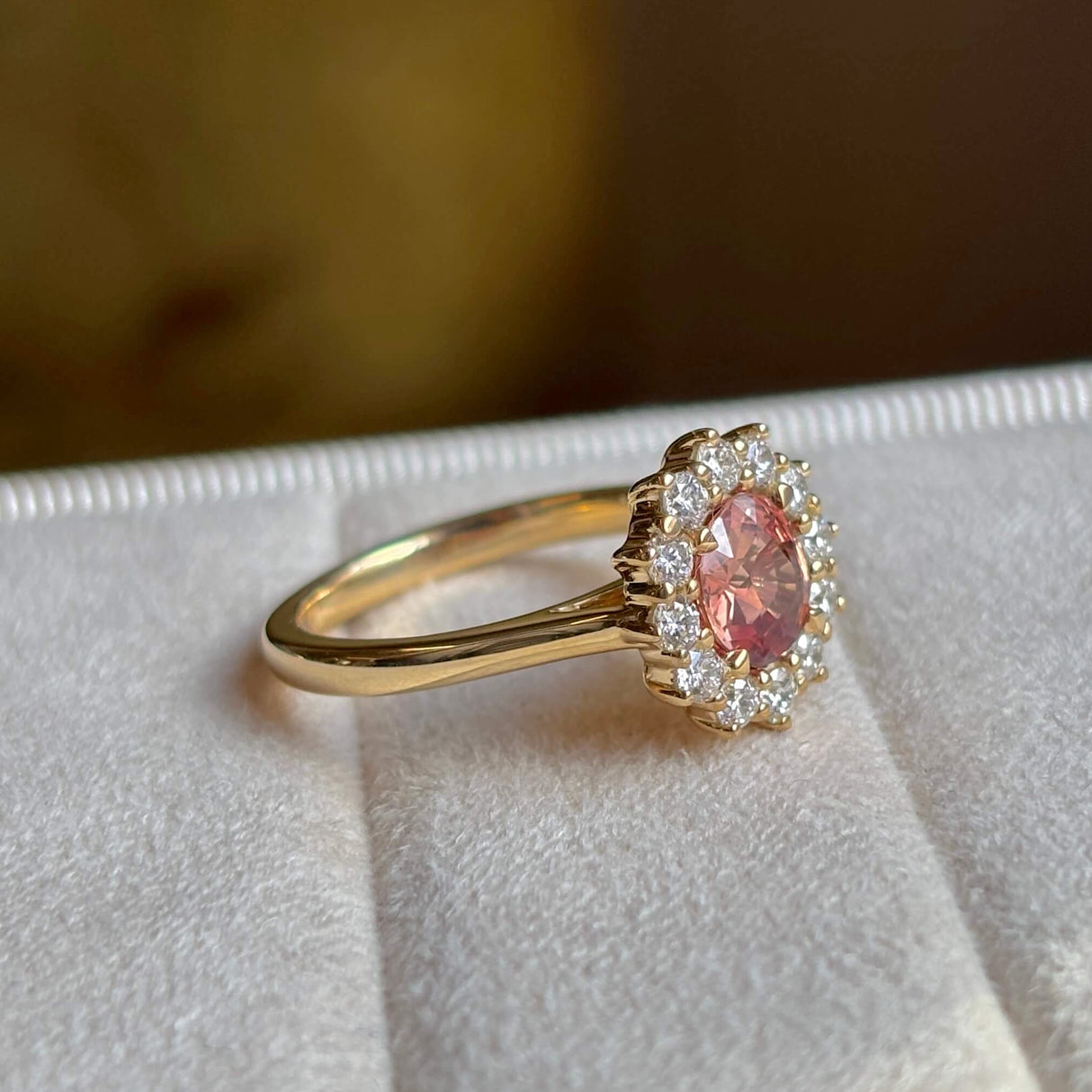 Orange Sapphire and Diamond Cluster Engagement Ring