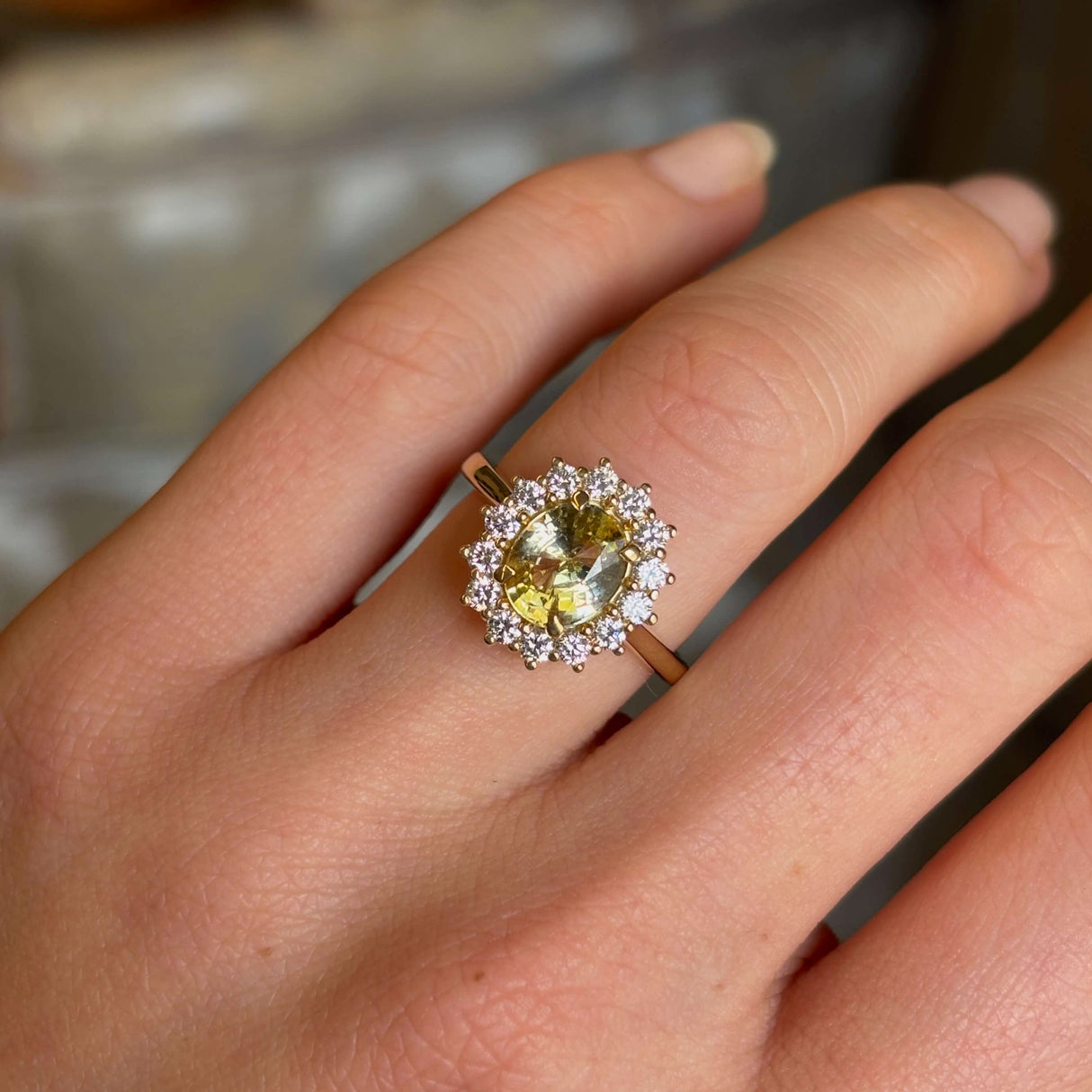 Yellow Sapphire and Diamond Engagement Ring