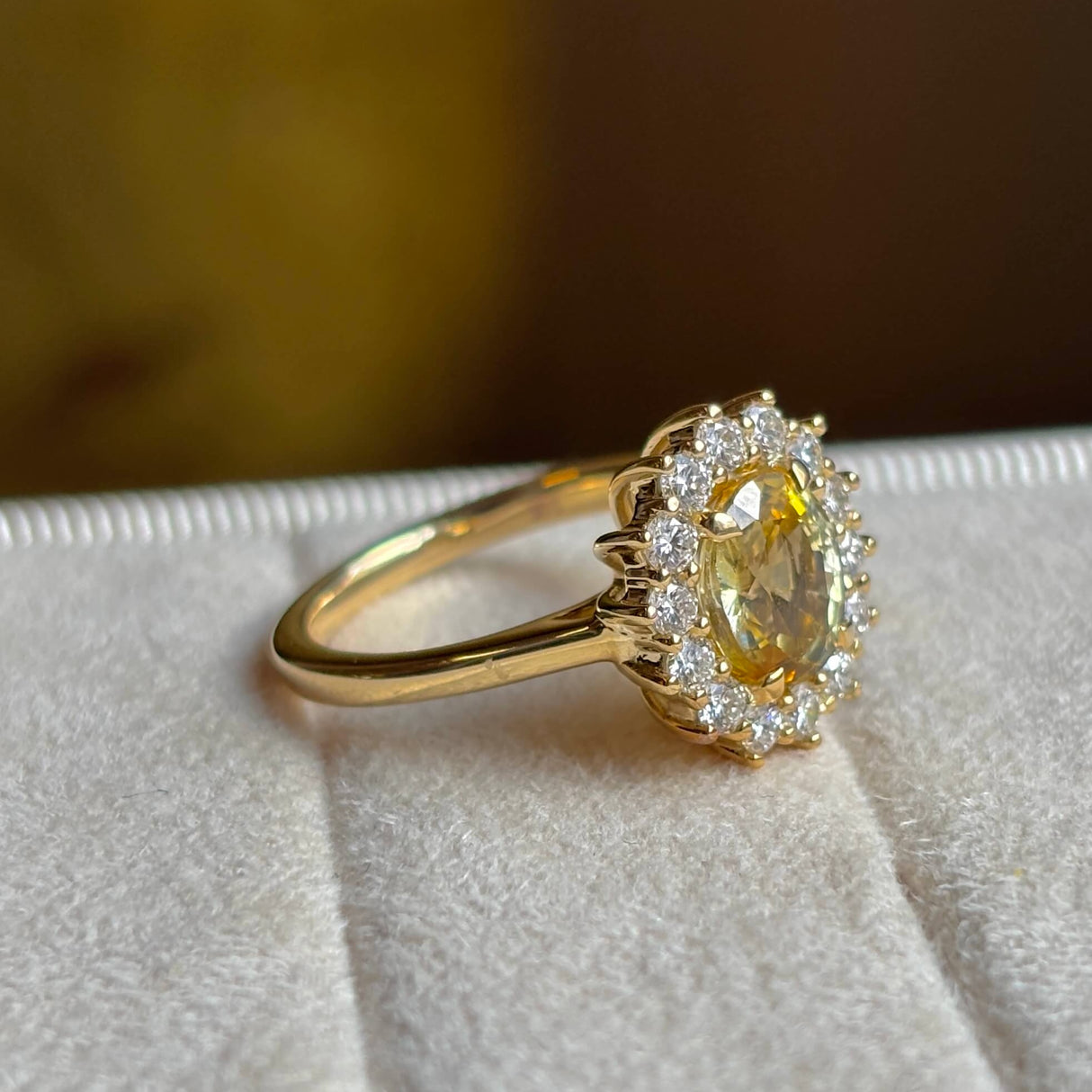 Yellow Sapphire and Diamond Engagement Ring