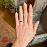 Teal sapphire and diamond three-stone engagement ring