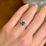 Teal sapphire and diamond three-stone engagement ring