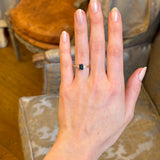 Teal sapphire and diamond three-stone engagement ring