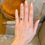 Teal sapphire and diamond three-stone engagement ring