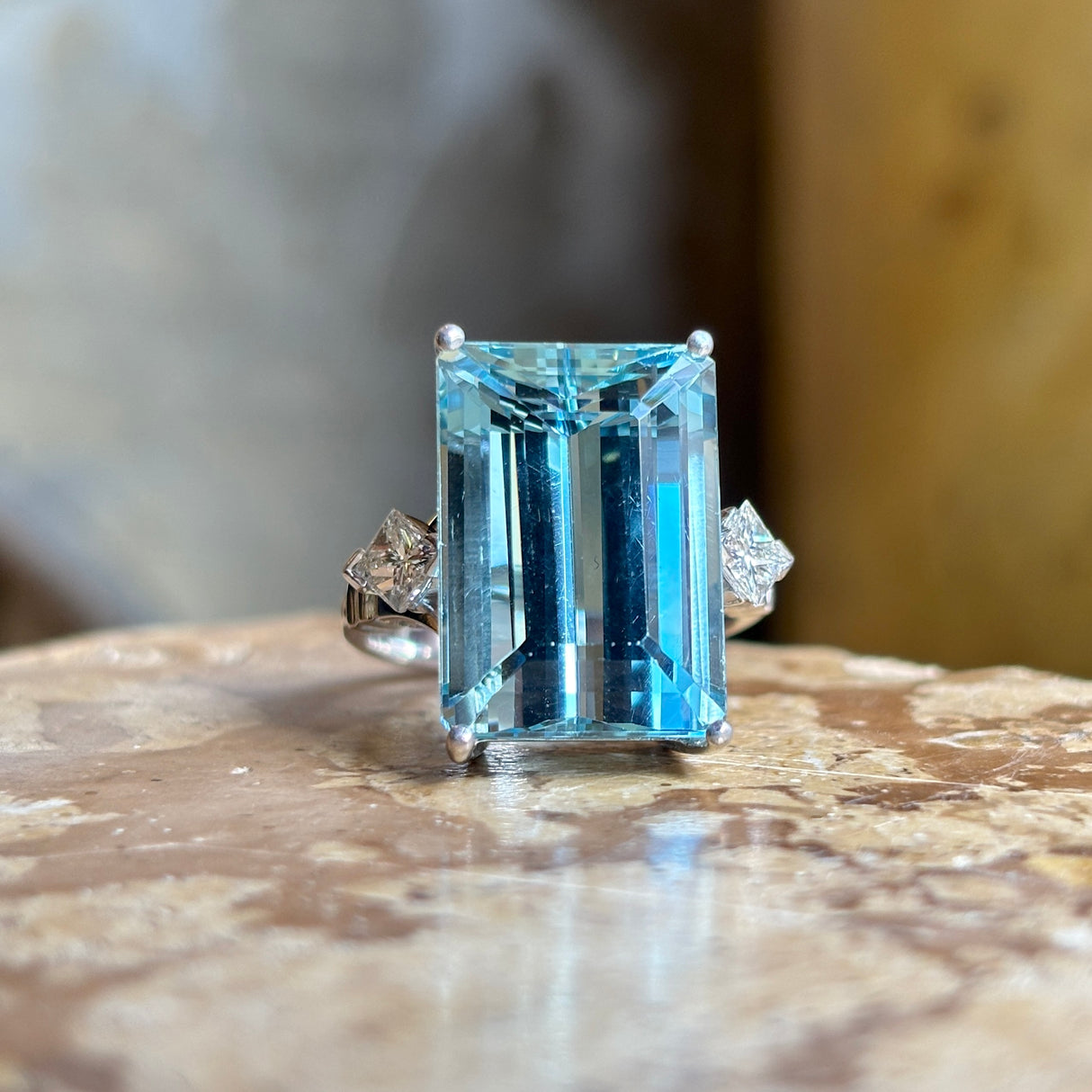 Vintage, 1980s 16.26ct aquamarine & diamond cocktail ring