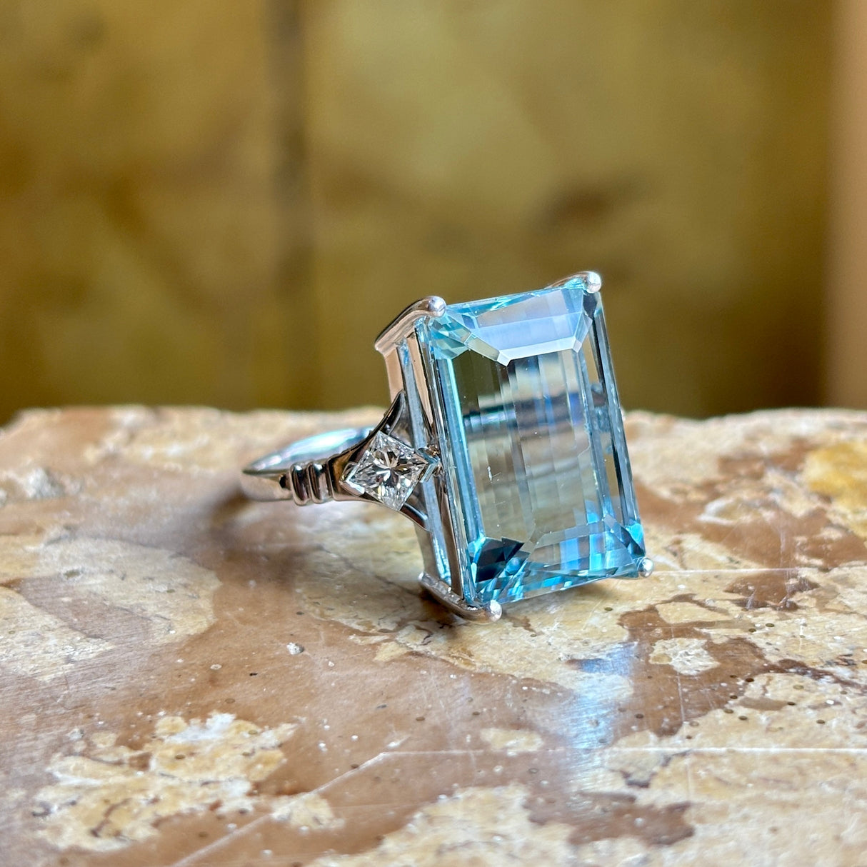 Vintage, 1980s 16.26ct aquamarine & diamond cocktail ring