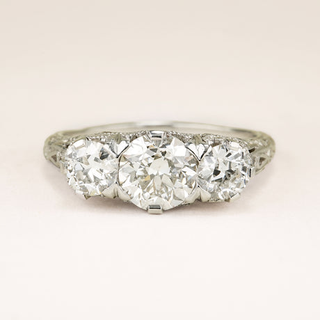 Antique, Edwardian diamond three-stone ring