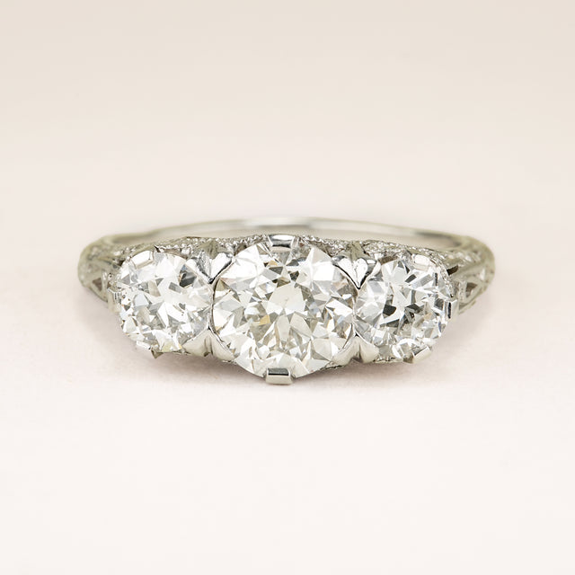 Antique, Edwardian diamond three-stone ring