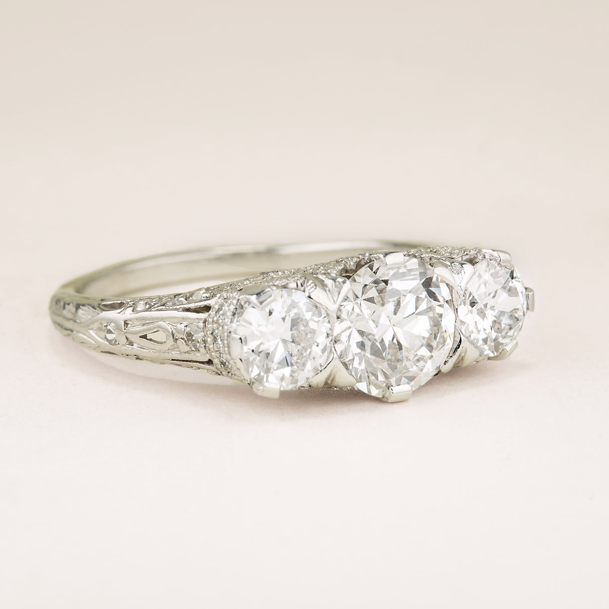 Antique, Edwardian diamond three-stone ring