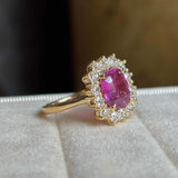 Pink Sapphire & Diamond Cluster Engagement Ring