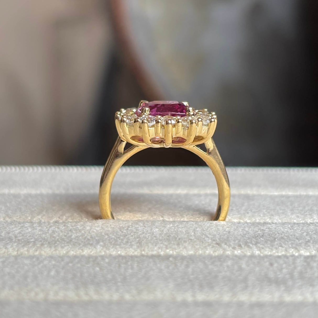 Pink Sapphire & Diamond Cluster Engagement Ring