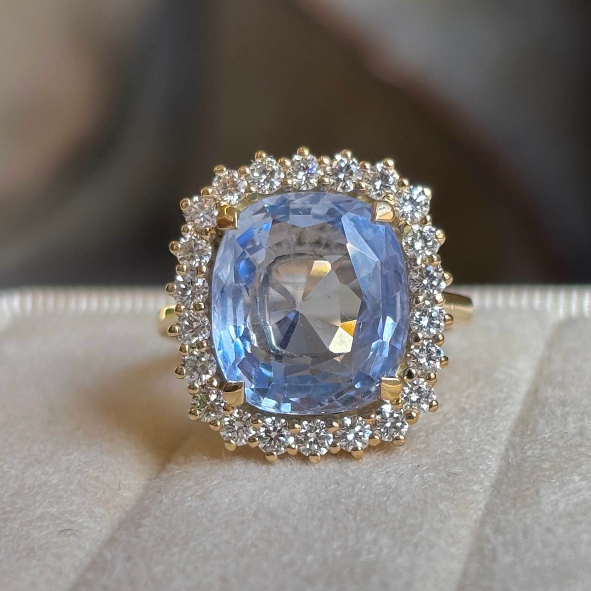Blue Sapphire and Diamond Cluster Engagement Ring