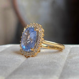 8ct old cushion-cut cornflower blue sapphire and diamond cluster ring