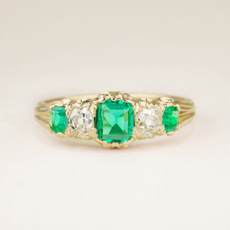 Antique, Victorian emerald and diamond five-stone ring