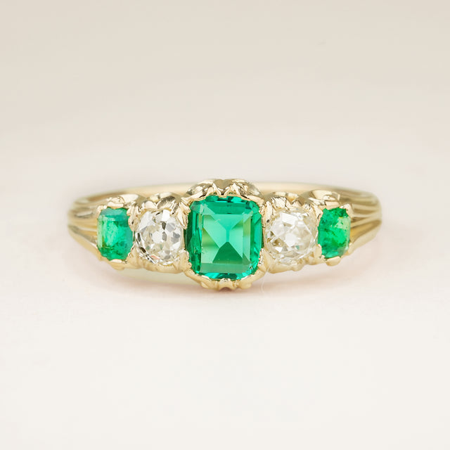 Antique, Victorian emerald and diamond five-stone ring