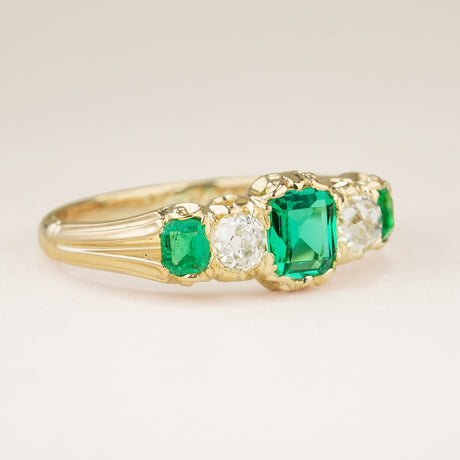 Antique, Victorian emerald and diamond five-stone ring
