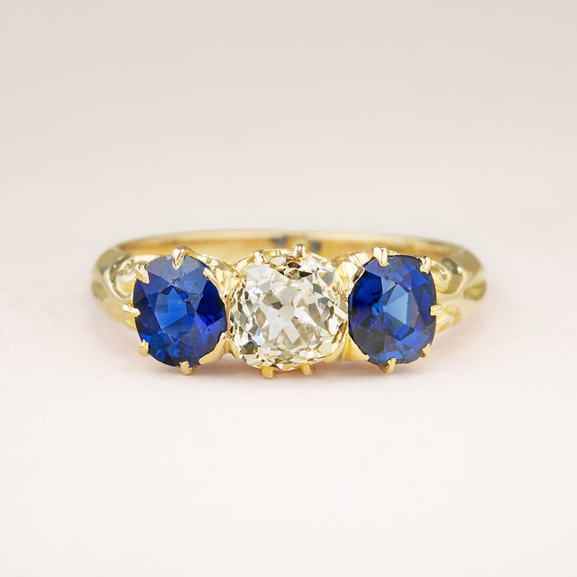 Antique, Victorian sapphire and diamond three-stone ring