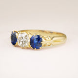 Antique, Victorian sapphire and diamond three-stone ring