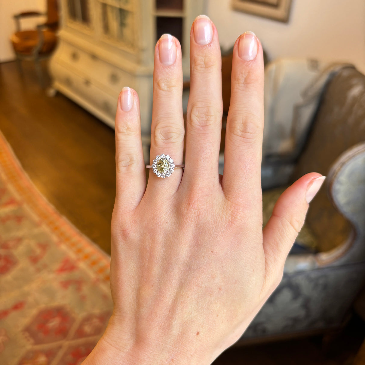 Oval-cut yellow sapphire & diamond cluster ring