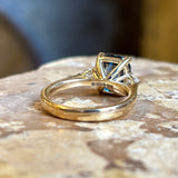 Bi-colour sapphire and diamond three-stone ring