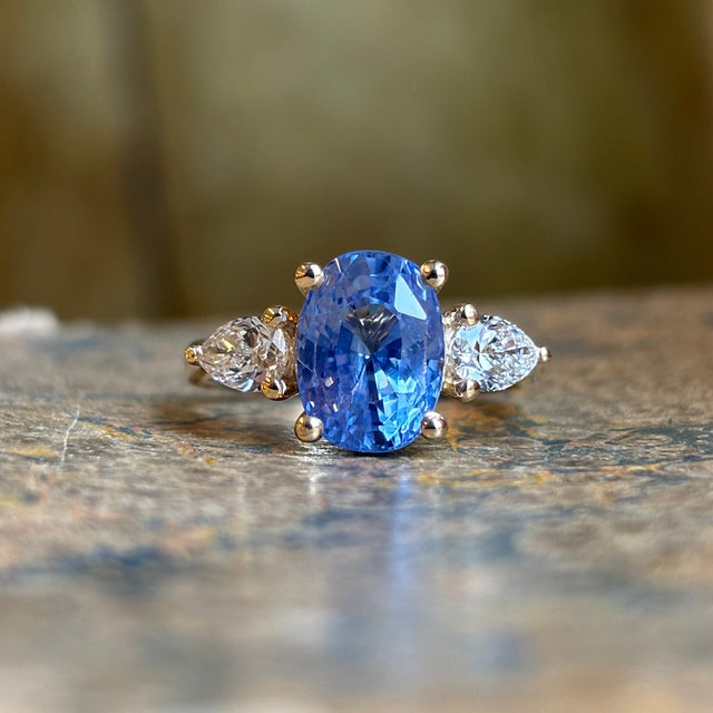 Sapphire & diamond three-stone ring