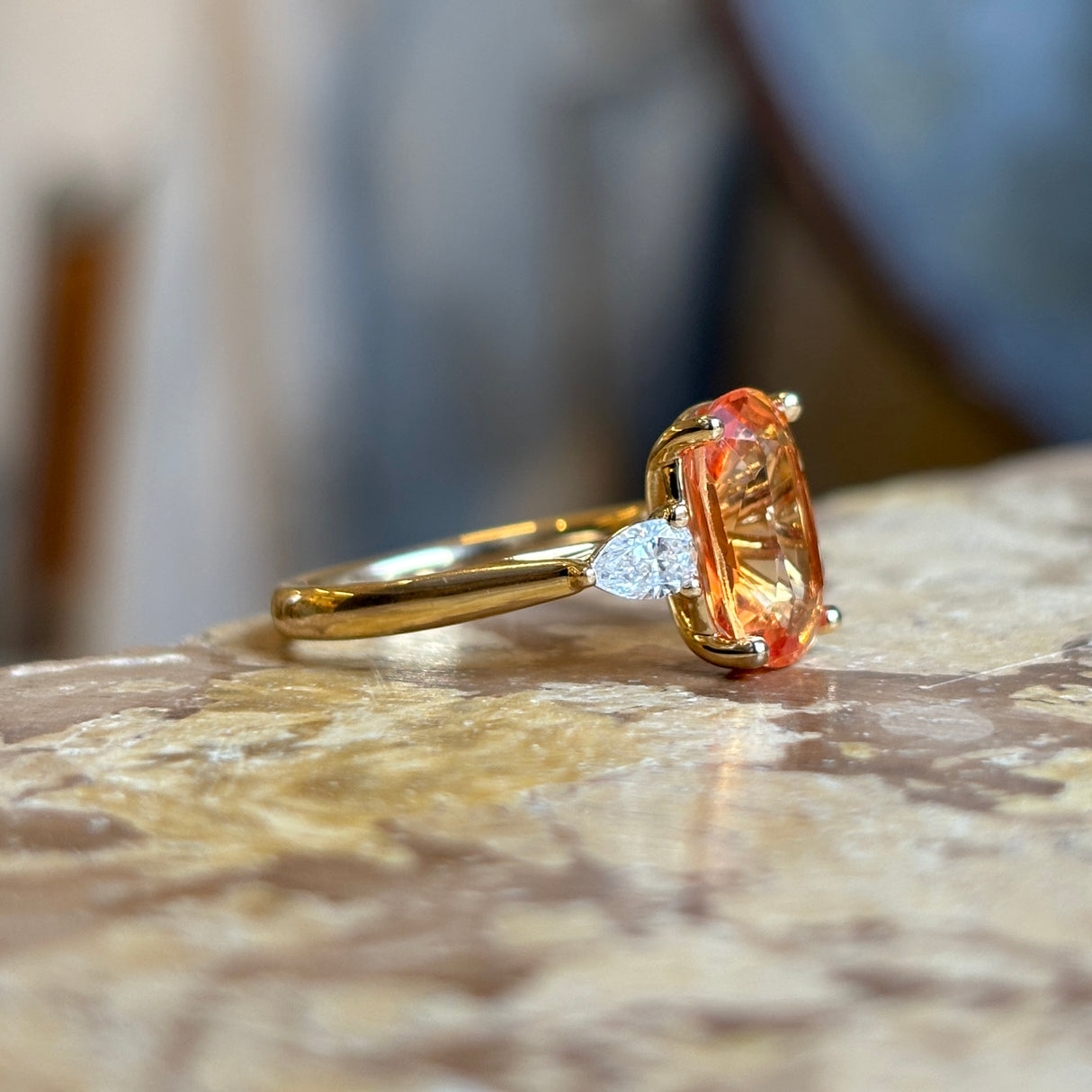 Topaz & diamond three-stone ring