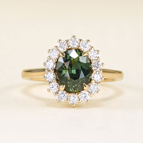 2.50ct oval-cut green sapphire & diamond cluster ring