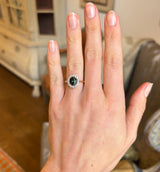 Teal sapphire & diamond cluster ring