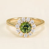 Green sapphire & diamond cluster engagement ring
