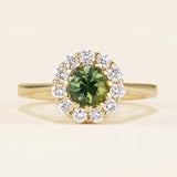 Green sapphire & diamond cluster engagement ring
